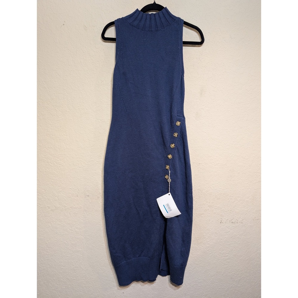 NICHOLAS Jacinta Knit Midi Dress Womens M Midnight Blue High Neck Sleeveless NWT